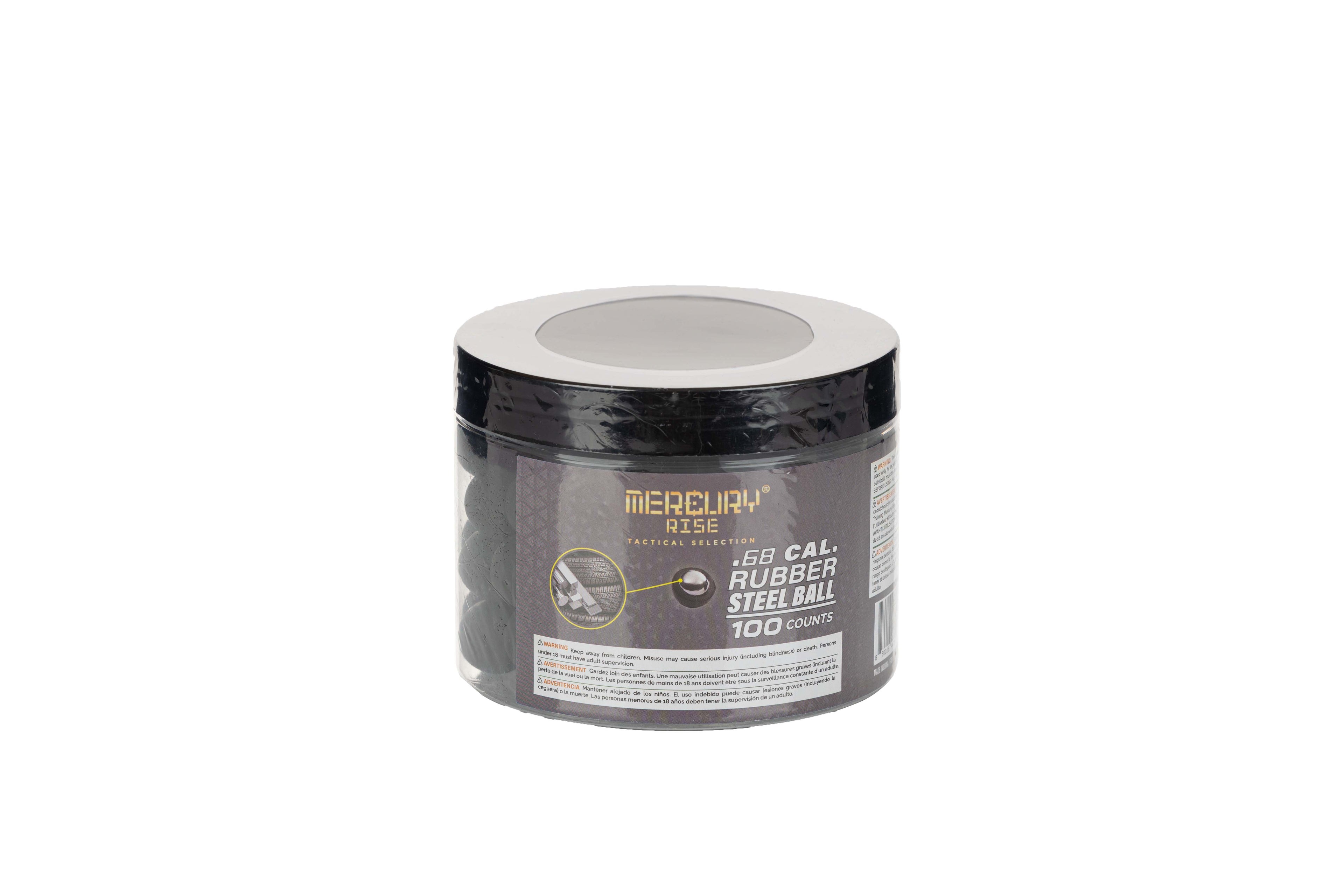 Mercury Rise Self Defense .68 Cal Rubber Steel Ball Ammo for Training Pistol Paintball Gun (100 Counts Per Jar)