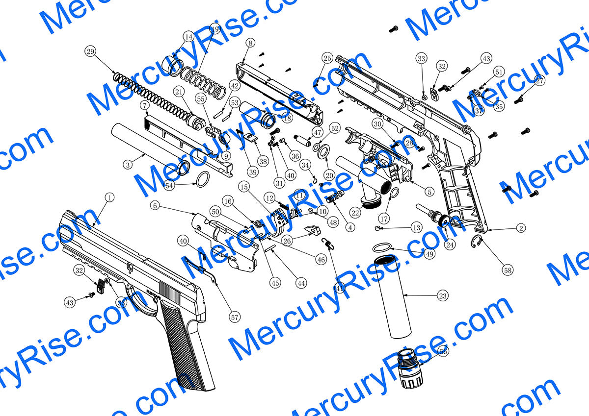 Mercury Rise MUB .50 Caliber Non Blowback Training Pistol Replacement Parts